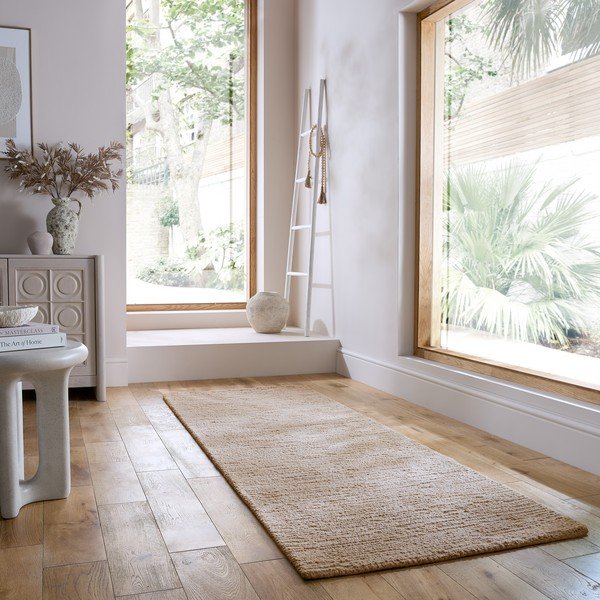 Passatoia beige in lana tessuta a mano 80x230 cm Harris Boucle – Flair Rugs-image-1