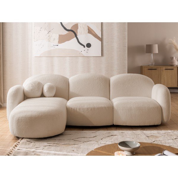 Divano angolare marrone chiaro (con penisola a sinistra/con chaise lounge) con rivestimento in bouclé Orbit – Ropez-image-1