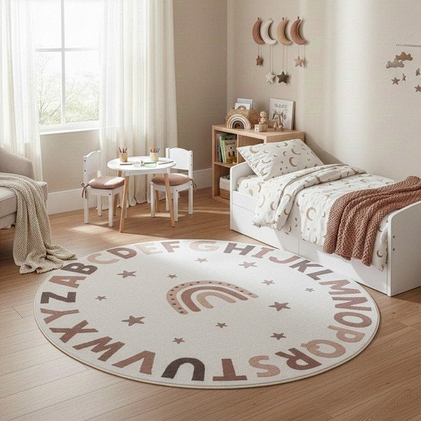 Tappeto per bambini color crema lavabile ø120 cm Coco 1133 – Ayyildiz Carpets-image-1