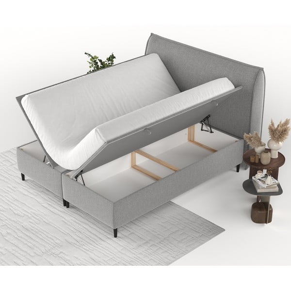 Letto matrimoniale imbottito grigio chiaro con contenitore 160x200 cm Draco - Maison de Rêve-image-3