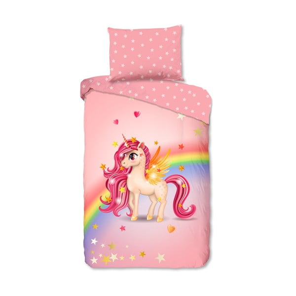Set copripiumino e federa da bambini rosa in cotone per letto singolo 140x200 cm Little – Good Morning