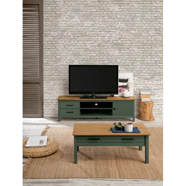 Tavolo TV in legno di pino di colore verde-naturale 158x47 cm Miranda - Marckeric-image-1