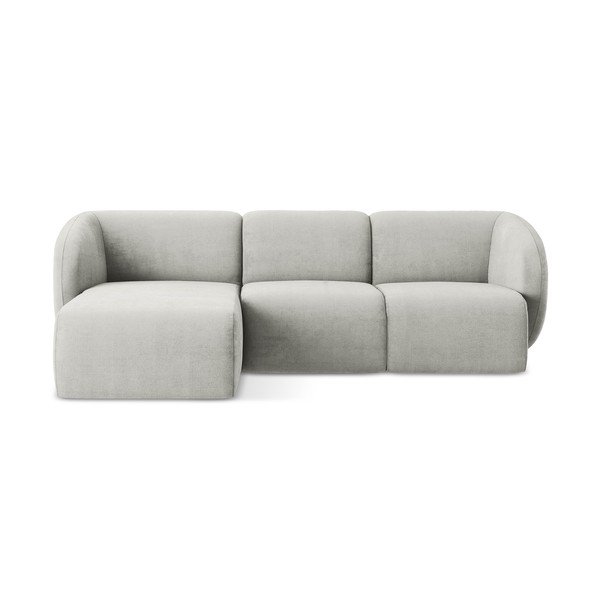 Divano angolare grigio chiaro (con penisola a sinistra/con chaise lounge) con rivestimento in ciniglia Lani – Makamii