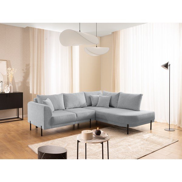 Divano angolare grigio chiaro (con penisola a destra/a L) con rivestimento in ciniglia Mauris  – Ropez-image-1