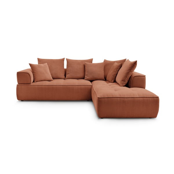 Divano angolare color terracotta (penisola a destra/a L) con rivestimento in ciniglia Whesley – Bobochic Paris