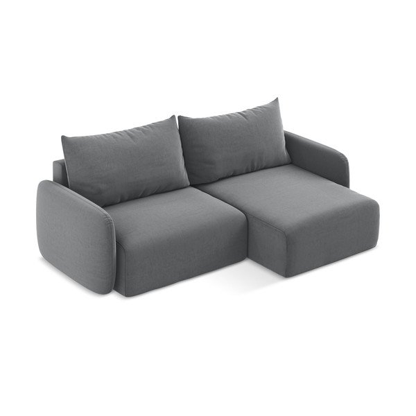 Divano angolare grigio allungabile/con contenitore (con penisola a destra/con chaise lounge) con rivestimento in velluto Kalena – Makamii-image-3