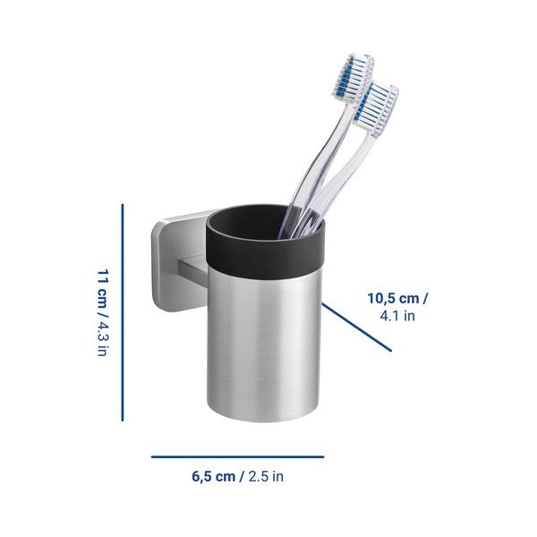 Portaspazzolino senza foratura color argento opaco in acciaio inox con aggancio Turbo-loc Porto – Wenko-image-1