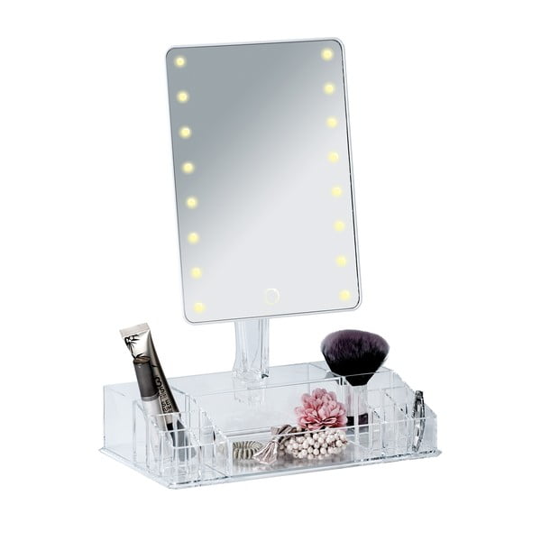 Specchio cosmetico bianco con retroilluminazione a LED e organizer per il trucco Farnese - Wenko-image-2