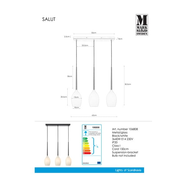 Lampadario bianco/nero con paralume in vetro Salut – Markslöjd-image-2