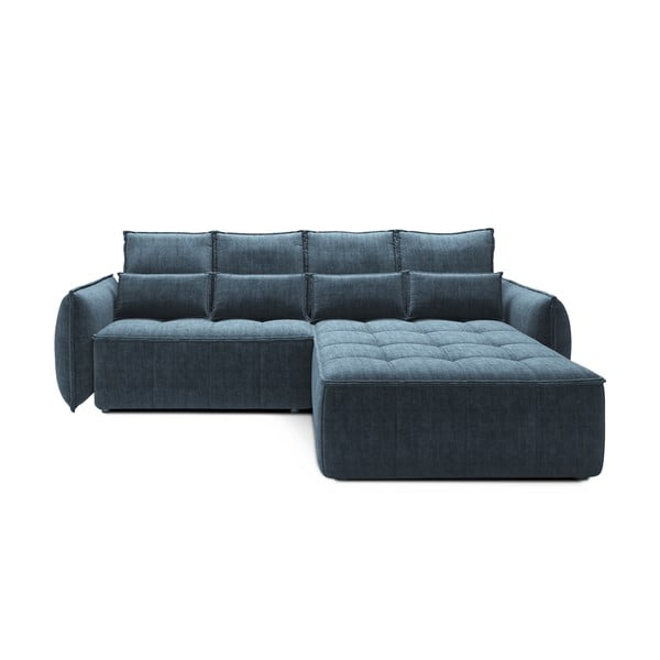 Divano angolare blu allungabile/con contenitore (con penisola a destra/con chaise lounge) e rivestimento in velluto Campo – ELTAP