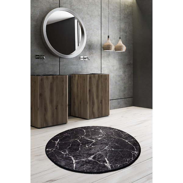 Tappetino per il bagno nero ø 100 cm Marble – Foutastic-image-1