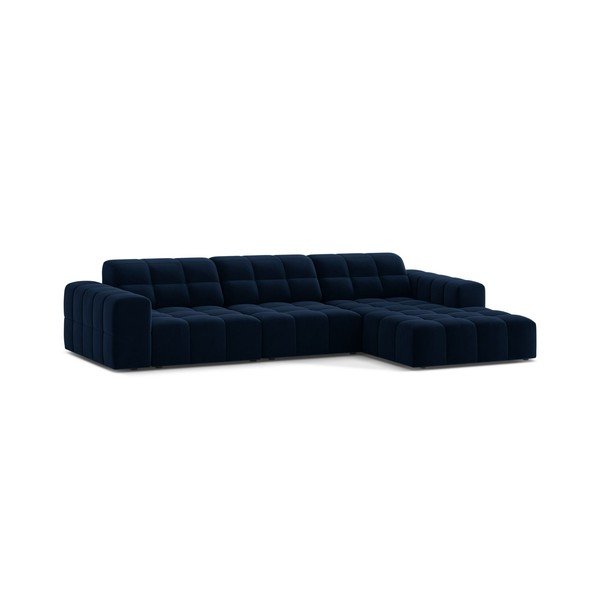 Divano angolare blu scuro (con penisola a destra/con chaise lounge) con rivestimento in velluto Chicago – Cosmopolitan Design-image-1