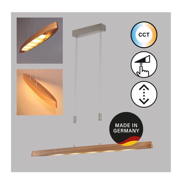 Lampadario a LED color argento con paralume in legno e intensità regolabile Shine-wood - Fischer & Honsel-image-3