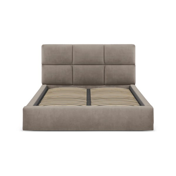 Letto matrimoniale imbottito marrone chiaro con contenitore con rete inclusa 180x200 cm Libera – Windsor & Co Sofas-image-4