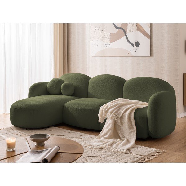 Divano angolare verde (con penisola a sinistra/con chaise lounge) con rivestimento in bouclé Orbit – Ropez-image-4