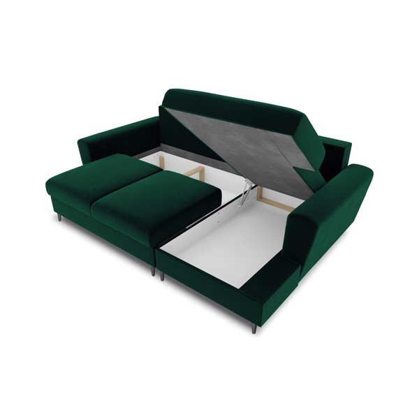 Divano angolare verde allungabile e con contenitore (con penisola a destra/con chaise lounge) con rivestimento in velluto Kyoto – Cosmopolitan Design-image-3