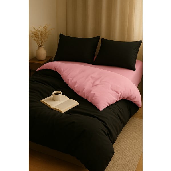 Set copripiumino e federa nero/rosa per letto singolo o esteso con lenzuolo incluso/3 pezzi 160x220 cm Classic – Mila Home-image-1