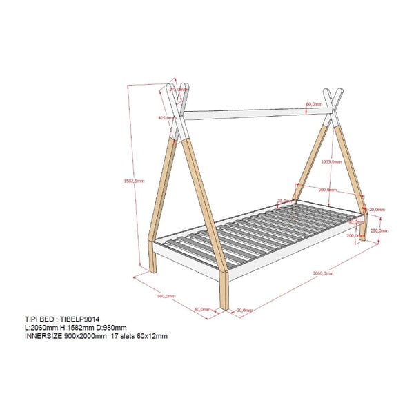 Letto bianco per bambini , 90 x 200 cm Tipi - Vipack-image-4