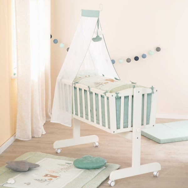 Set copripiumino e federa da bambini verde chiaro in cotone per culla 80x80 cm Woodland Buddies – Roba-image-3