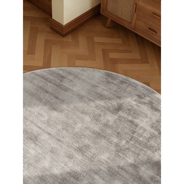 Tappeto rotondo grigio in viscosa tessuto a mano ø 200 cm Noemi – Vikosa-image-4