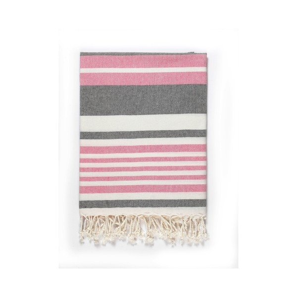 Asciugamano rosa-grigio in misto cotone Linea Rosa-Grigio, 100 x 180 cm Cotton Collection - Kate Louise-image-1
