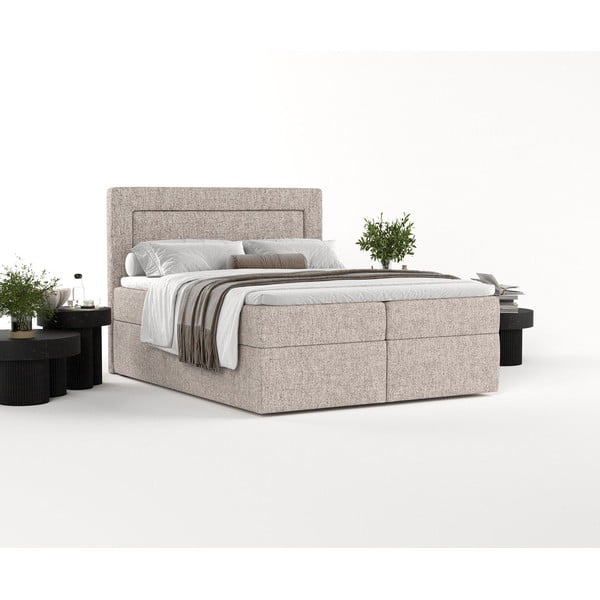 Letto boxspring marrone chiaro con contenitore 200x200 cm Imagine - Maison de Rêve-image-2