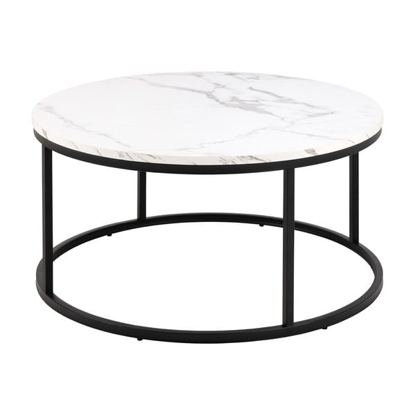 Tavolino rotondo bianco con piano effetto marmo ø 80 cm Spiro - Actona-image-4