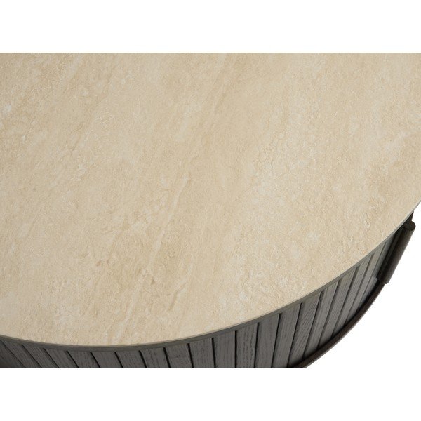 Tavolino da salotto rotondo colore naturale scuro con piano in ceramica ø 85 cm Enna – Unique Furniture-image-3