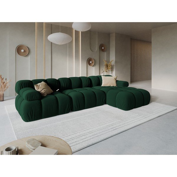 Divano angolare componibile verde scuro (con penisola a destra/con chaise lounge) con rivestimento in velluto – Micadoni -image-1