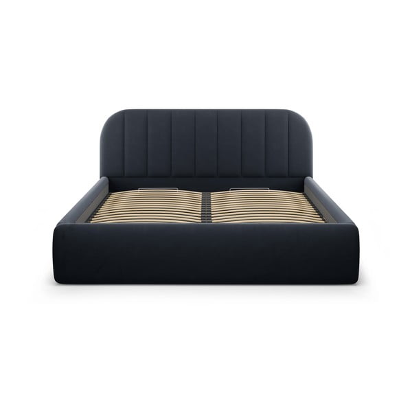 Letto matrimoniale imbottito blu scuro con contenitore con rete inclusa 140x200 cm Juno – Windsor & Co Sofas-image-4