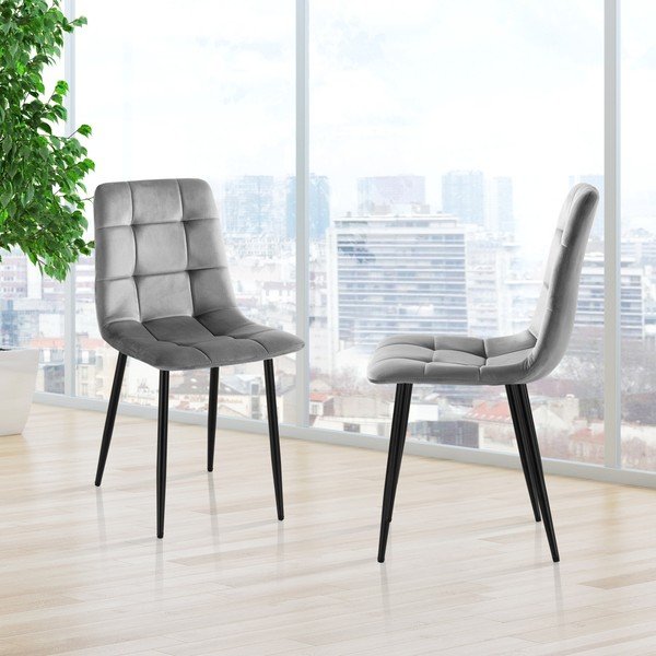 Sedie da pranzo in velluto grigio in un set di 2 pezzi Faffy - Tomasucci-image-4