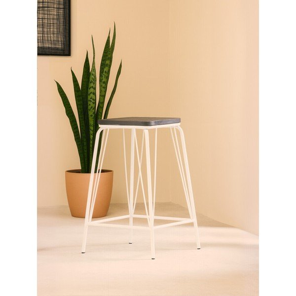 Sgabello bianco/colore naturale scuro in olmo massiccio District – Premier Housewares-image-1