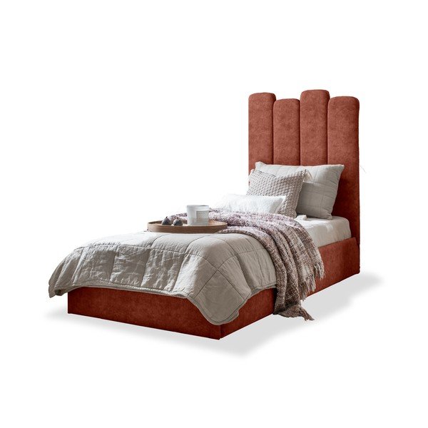 Letto singolo imbottito con contenitore con griglia 90x200 cm in color mattone Dreamy Aurora - Miuform-image-2