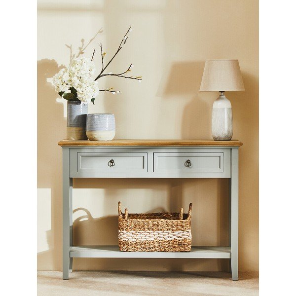 Tavolo consolle grigio in legno di paulownia massiccio 34,5x99 cm Henley – Premier Housewares-image-3