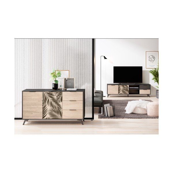 Cassettiera bassa nera in rovere 136x81 cm Palmera - Marckeric-image-4