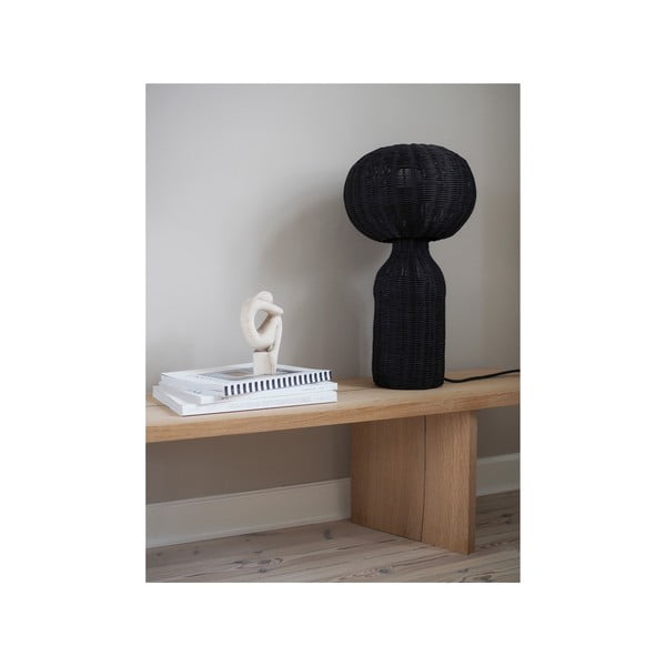 Lampada da tavolo nera con paralume in rattan (altezza 43 cm) Werna - Villa Collection-image-2