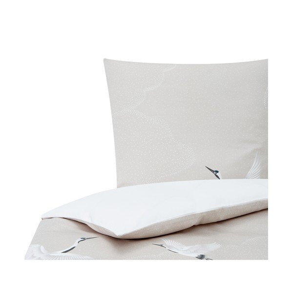Biancheria da letto singola in cotone sateen bianco e beige , 135 x 200 cm Yuma - Westwing Collection-image-2