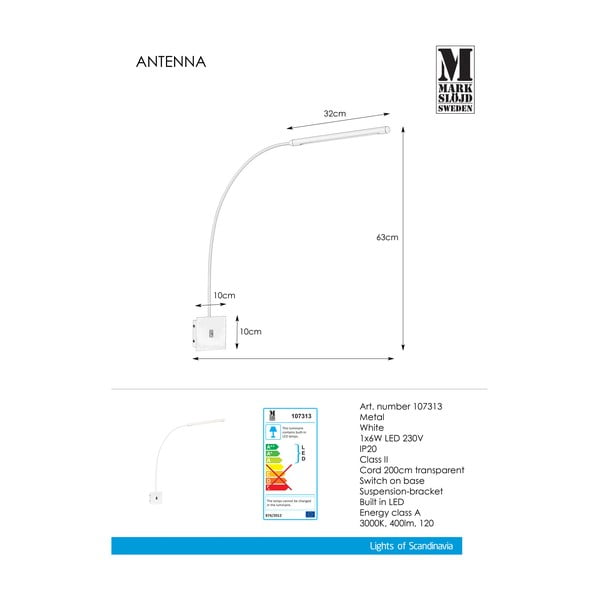 Lampada da parete bianca 1L Antenna - Markslöjd-image-2
