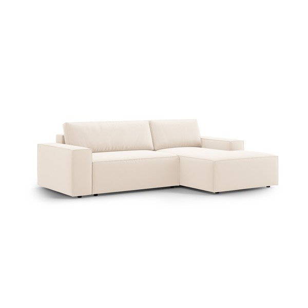 Divano angolare beige allungabile/con contenitore (con penisola a destra/con chaise lounge) con rivestimento in velluto Jodie – Micadoni -image-4