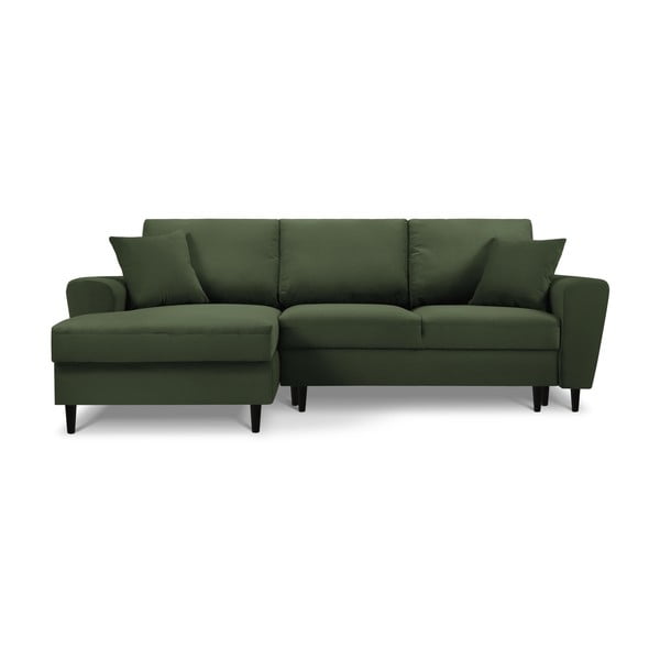 Divano angolare verde allungabile e con contenitore (con penisola a sinistra/con chaise lounge) con rivestimento in velluto a coste Kyoto – Cosmopolitan Design