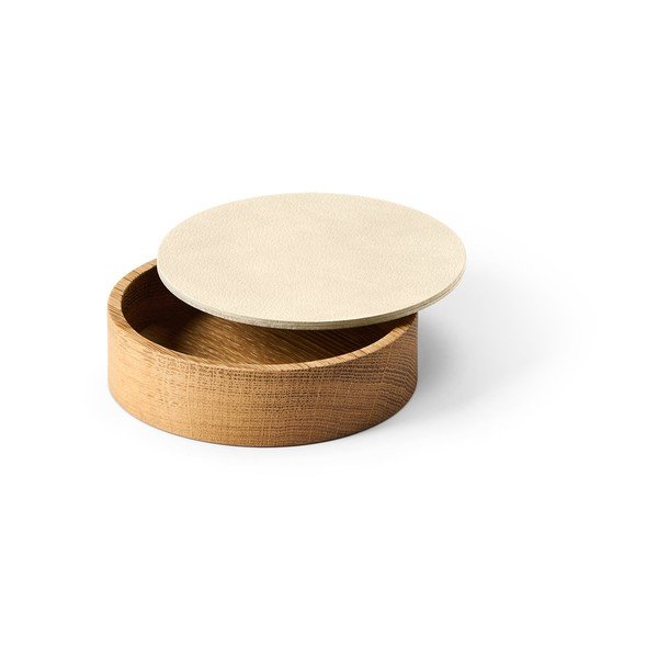 Scatola decorativa con coperchio color crema/di colore naturale in legno ed eco pelle ø 11x3,5 cm Circle Nupo – LIND DNA-image-1