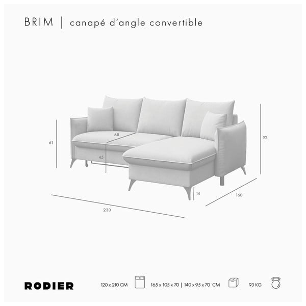 Divano angolare rosa allungabile e con contenitore (con penisola a destra e chaise lounge) rivestito in velluto Brim – Rodier-image-3