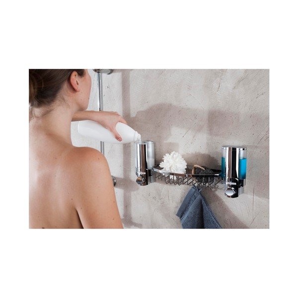 Nástěnný dvojitý dávkovač mýdla s poličkou do sprchy Compactor-image-1