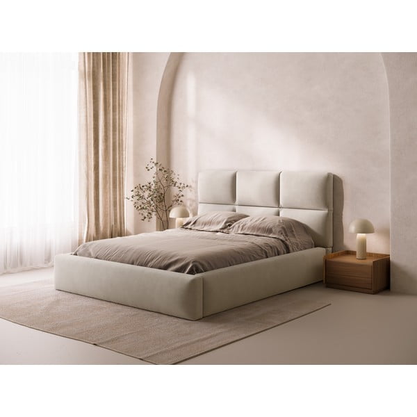 Letto matrimoniale imbottito beige con contenitore con rete inclusa 180x200 cm Libera – Windsor & Co Sofas-image-1