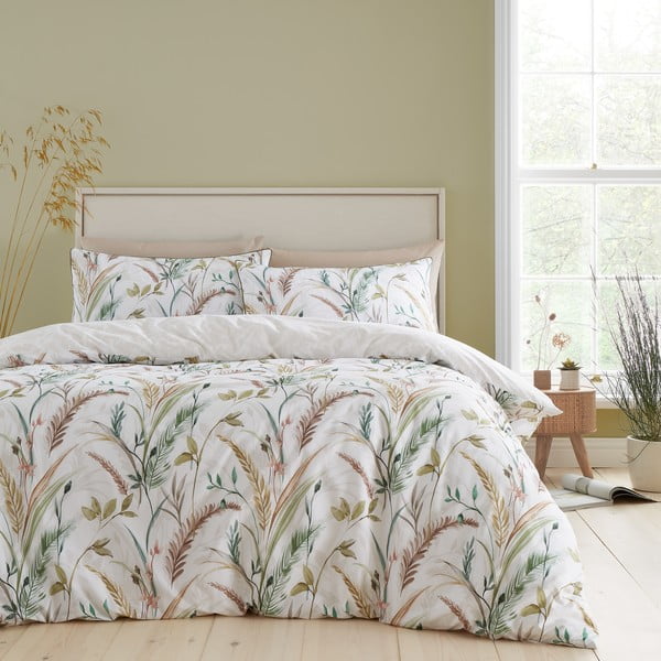 Biancheria da letto beige e bianca in cotone per letto matrimoniale 200x200 cm Ornamental Grasses - RHS