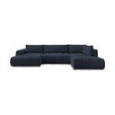 Divano angolare blu scuro allungabile e con contenitore (penisola a destra/a U) con rivestimento in ciniglia Fuji – Bobochic Paris