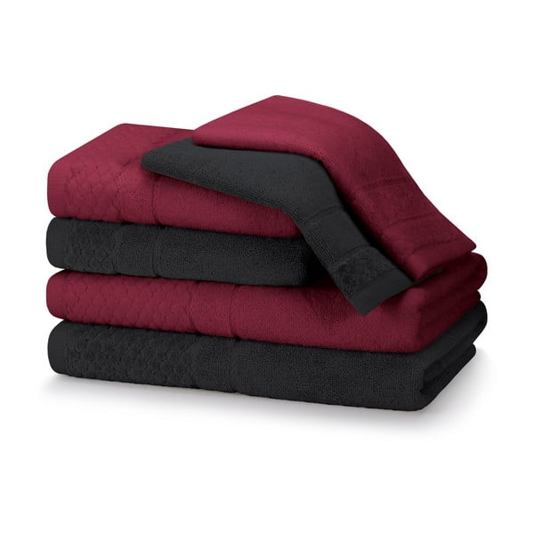 Asciugamani e teli da bagno in spugna di cotone rossa e nera in un set di 6 pezzi Rubrum - AmeliaHome