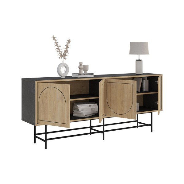 Cassettiera bassa in rovere decorato in nero e naturale 187x77,5 cm Giana - Marckeric-image-4