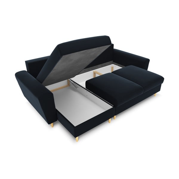 Divano angolare blu scuro allungabile e con contenitore con rivestimento in velluto Kyoto – Cosmopolitan Design-image-2
