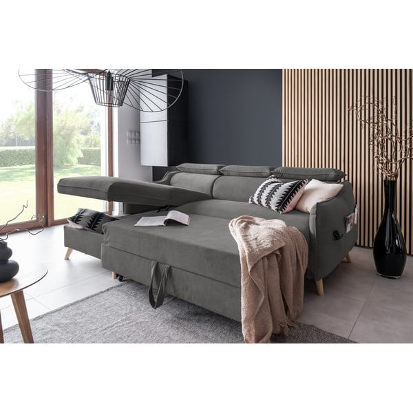 Divano letto angolare in velluto grigio scuro (angolo sinistro) Sweet Harmony - Miuform-image-4